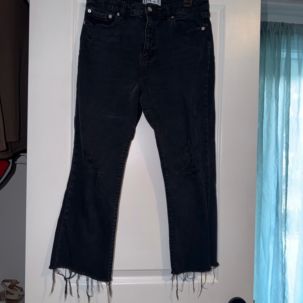 Daze cropped distressed black jeans